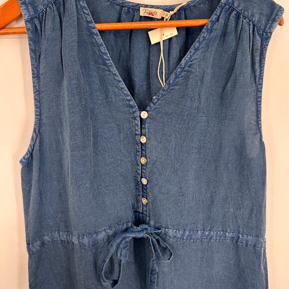 FAHERTY NWT Ojai Chambray Linen Blend Blue Tiered Maxi Dress // L - Picture 8 of 12